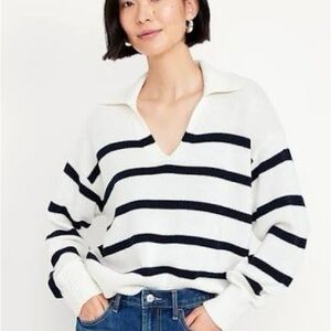 Old Navy Polo Sweater Striped Long Sleeve Cotton White & Blue XXL Size 20